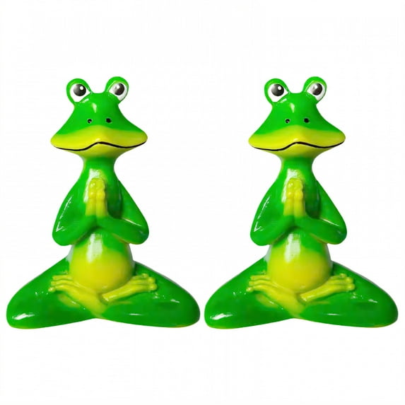 ICERUN 2Pcs Garden Statues,Resin Green Meditating Frog Sculpture Yard Art,Sunfast Feature Outdoor Garden Decor,Style1