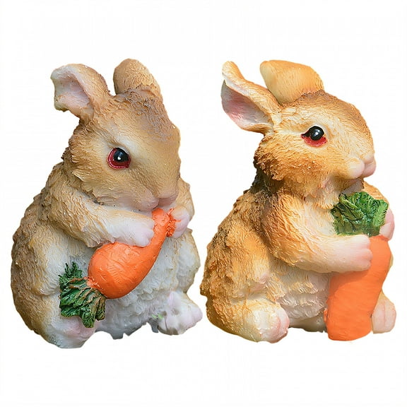 ICERUN 2Pcs Garden Statues,Resin Little Rabbit Sculpture Garden Art,Pastel Ear Texture Rabbit Yard Decorations Outdoor,Style1