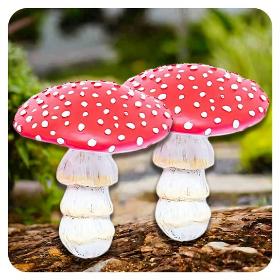 ICERUN 2Pcs Garden Statues,Resin Luminous Mushroom Sculpture Garden Decorations,Delicate Gill Details Outdoor Statues,Style1