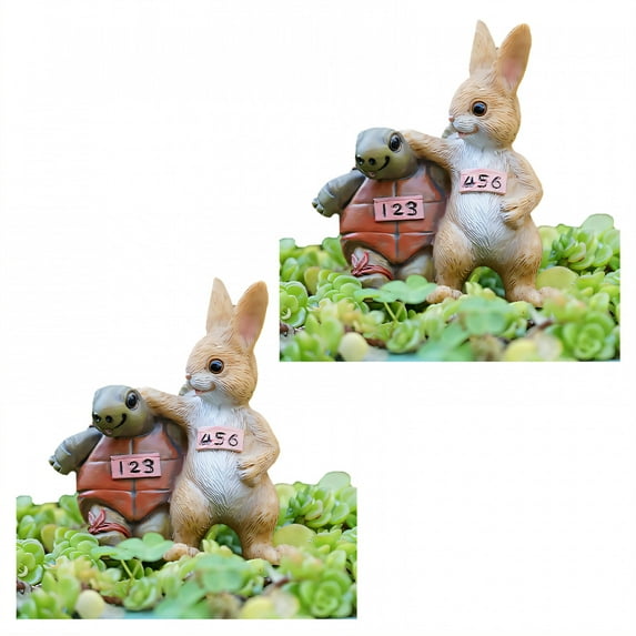 ICERUN 2Pcs Garden Statues,Resin Racing Turtle Rabbit Sculpture Yard Art,Fairytale Atmosphere Outdoor Garden Decor,Style4
