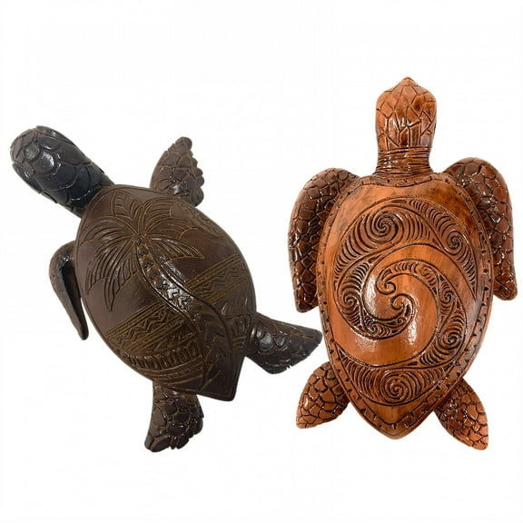 ICERUN 2Pcs Garden Statues,Resin Turtle Sculpture Garden Decorations,Carved Relief Outdoor Statues,Style1