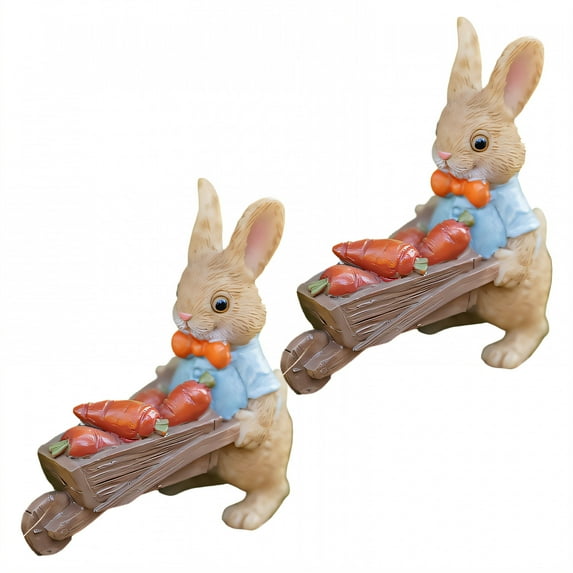 ICERUN 2Pcs Garden Statues,Resin Wheelbarrow Rabbit Sculpture Garden Decorations,Animal Charm Outdoor Statues,Style5