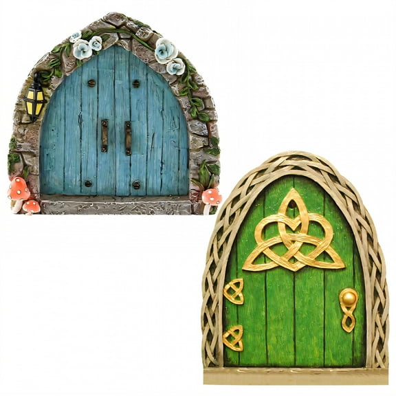 ICERUN 2Pcs Garden Statues,Wooden Fairy Tale Doorway Fairy Garden Accessories,Dreamy Feeling Outdoor Decorations for Yard,Style4