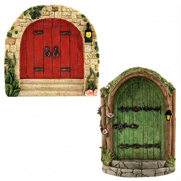 ICERUN 2Pcs Garden Statues,Wooden Fairy Tale Doorway Yard Art,Crack Resistance Outdoor Garden Decor,Style1