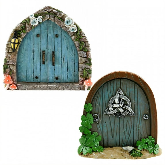 ICERUN 2Pcs Garden Statues,Wooden Fairy Tale Doorway Yard Art,Fade Resistance Outdoor Garden Decor,Style1