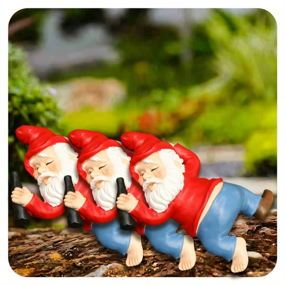 ICERUN 3Pcs Garden Gnomes,Resin Dwarf Garden Statues,Drunken Reclining Pose Gnome Garden Gnomes Outdoor,Style1