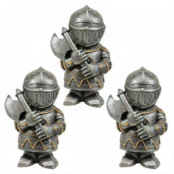 ICERUN 3Pcs Garden Gnomes,Resin Knight with Axe Garden Statues,Antique Metal Texture Gnomes Decorations for Yard,Style1