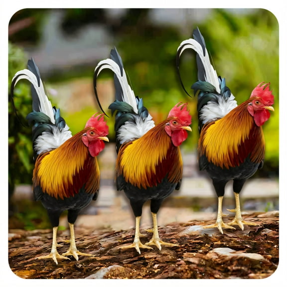 ICERUN 3Pcs Garden Statues,Acrylic Large Rooster Sculpture Garden Decorations,Color Persistence Statues Outdoor Statues,Style1