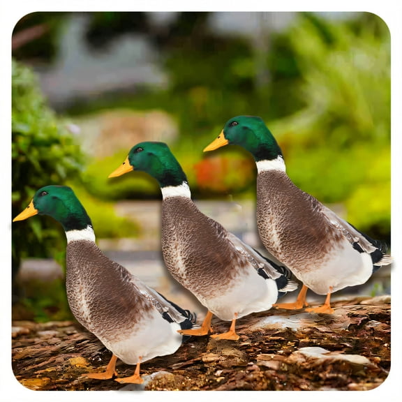 ICERUN 3Pcs Garden Statues,Acrylic Mallard Duck Sculpture Yard Art,Natural Vitality Statues Outdoor Garden Decor,Style1