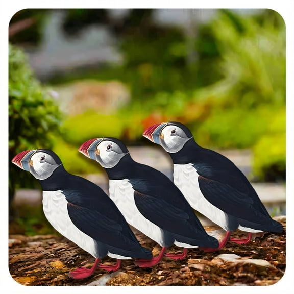 ICERUN 3Pcs Garden Statues,Acrylic Puffin Sculpture Yard Decor,Translucent Colors Statues Garden Decor for Outside,Style1