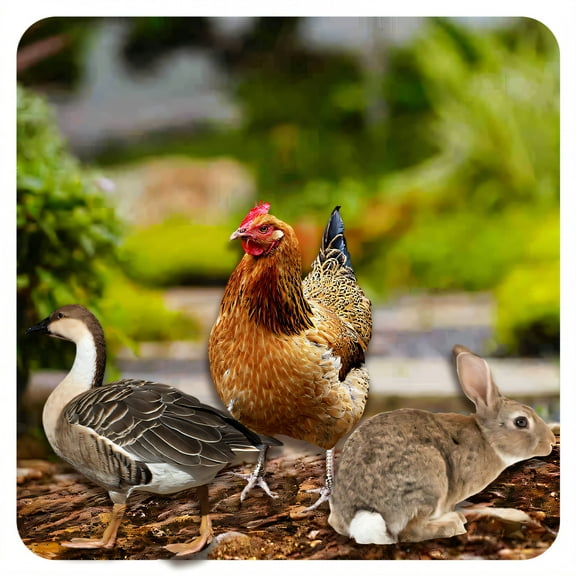ICERUN 3Pcs Garden Statues,Acrylic Wild Goose,Hen,and Gray Rabbit Sculpture Garden Decorations,Realistic Expression Outdoor Statues,Style1