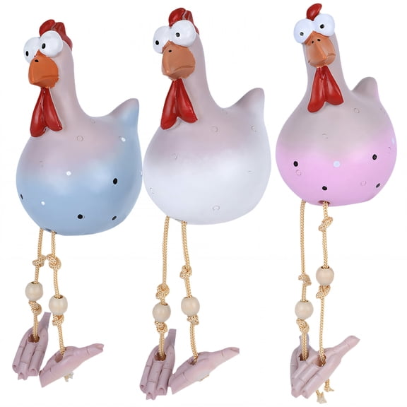 ICERUN 3Pcs Garden Statues,Big-Eyed Chicken Sculpture Resin Animals,Streamlined Tail Style Garden Decor for Outside,Style4