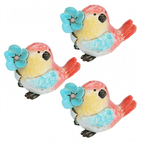 ICERUN 3Pcs Garden Statues,Red Bird Sculpture Resin Animals,Botanical Scene Bird Garden Decor for Outside,Style3