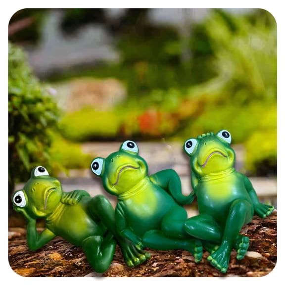 ICERUN 3Pcs Garden Statues,Resin Frog Sculpture Fairy Garden Accessories,Delicate Skin Texture Frog Outdoor Decorations for Yard,Style4