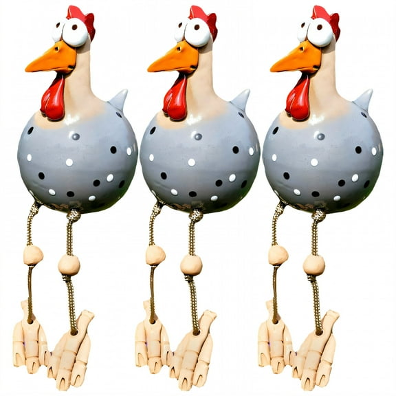 ICERUN 3Pcs Garden Statues,Resin Gray Chicken Sculpture Lawn Ornaments,Comical Bird Design Garden Sculptures,Style1