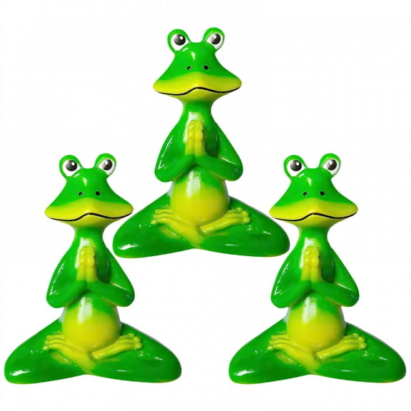 ICERUN 3Pcs Garden Statues,Resin Green Meditating Frog Sculpture Yard Art,Bright Green Tone Outdoor Garden Decor,Style1