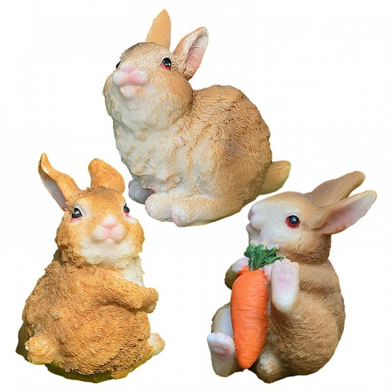 ICERUN 3Pcs Garden Statues,Resin Little Rabbit Sculpture Yard Decor,Moss Harmony Statues Outdoor Decorations for Yard,Style3