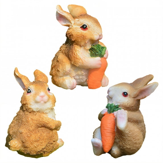 ICERUN 3Pcs Garden Statues,Resin Little Rabbit Sculpture Yard Decor,Pathway Decor Bunny Garden Statues for Outside,Style2