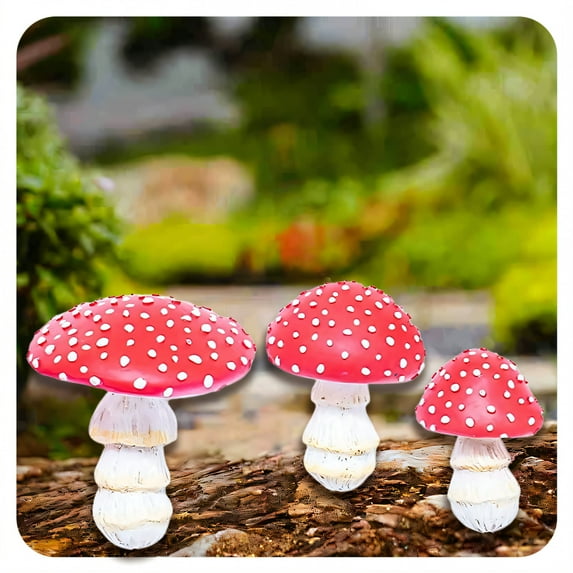 ICERUN 3Pcs Garden Statues,Resin Luminous Mushroom Sculpture Garden Art,Pathway Garden Guardian Yard Decorations Outdoor,Style4
