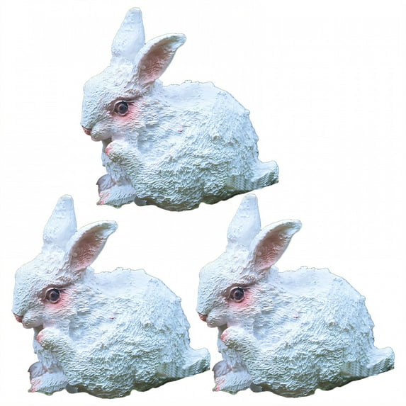 ICERUN 3Pcs Garden Statues,Resin Mini White Rabbit Scratching Mouth Sculpture Yard Decor,Fluffy Surface Detail Outdoor Decorations for Yard,Style2
