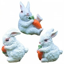 ICERUN 3Pcs Garden Statues,Resin Mini White Rabbit Sculpture Garden Decorations,Rainproof Surface Statues Outdoor Statues,Style1