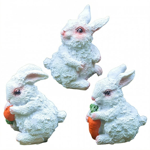 ICERUN 3Pcs Garden Statues,Resin Mini White Rabbit Sculpture Yard Decor,Whimsical Charm Statues Garden Statues for Outside,Style4