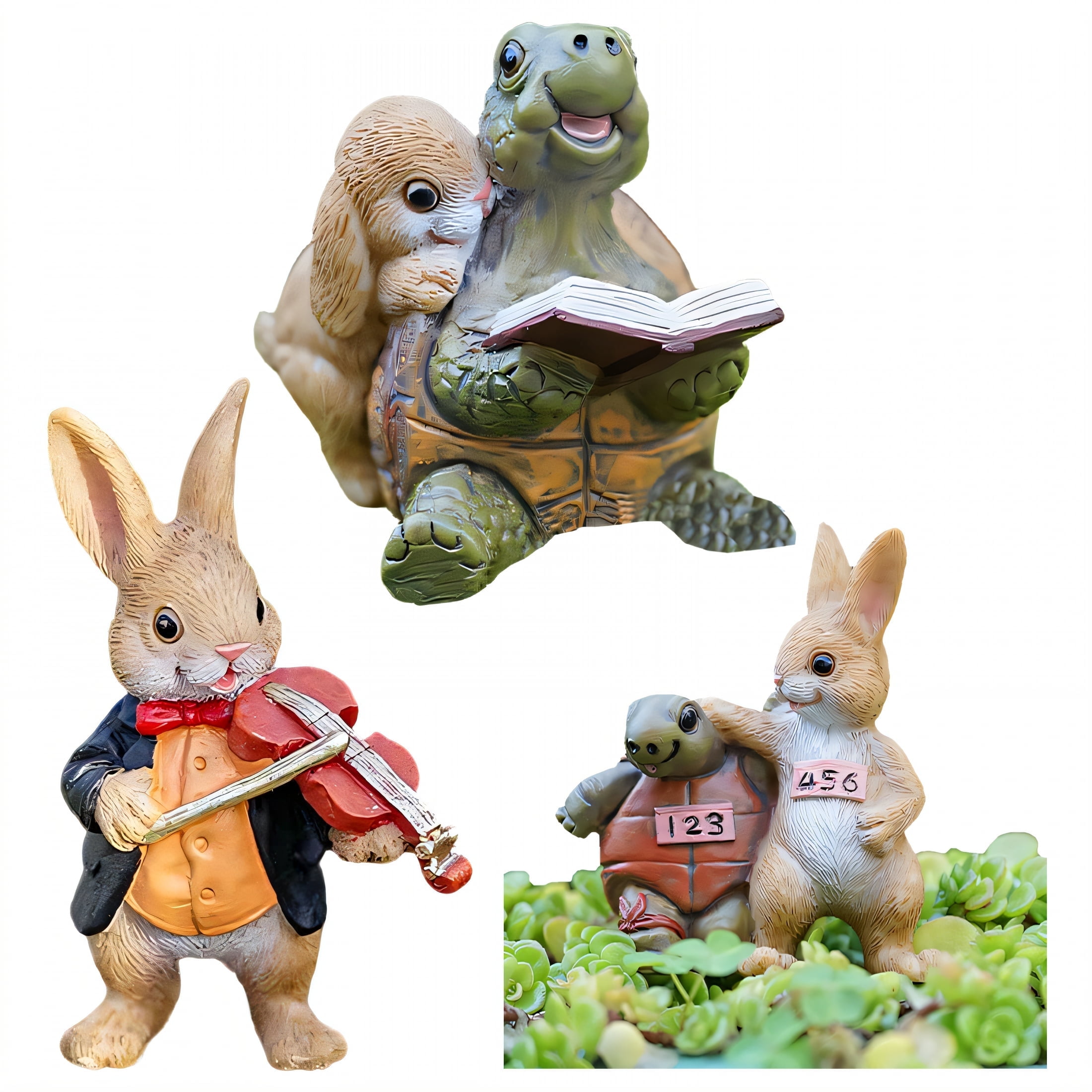 ICERUN 3Pcs Garden Statues,Resin Rabbit Sculpture Yard Decor,Fade Resistant Garden Statues for Outside,Style2