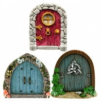 ICERUN 3Pcs Garden Statues,Wooden Fairy Tale Doorway Lawn Ornaments,Floral Detail Garden Sculptures,Style1