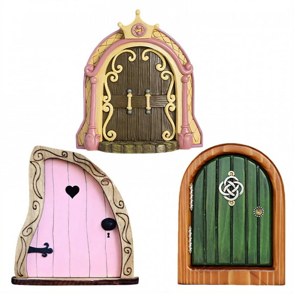 ICERUN 3Pcs Garden Statues,Wooden Porch Gate Look Lawn Ornaments,Mushroom Details Garden Sculptures,Style1