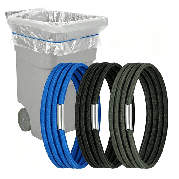 ICERUN 3Pcs Large Rubber Bands,Heavy Duty Trash Can Bands,Elastic Garbage Bag Holders for 55 65 96 Gallon Cans,70Cm Durable Secure Straps for Home Kitchen Outdoor (Blue Green Black)