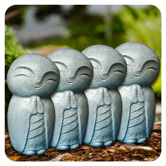 ICERUN 4Pcs Garden Statues,Resin Little Monk Sculpture Lawn Ornaments,Zen-Inspired Accent Garden Sculptures