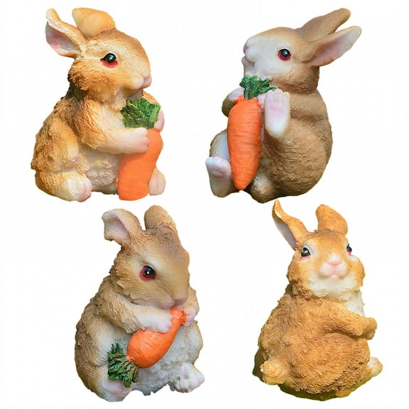 ICERUN 4Pcs Garden Statues,Resin Little Rabbit Sculpture Garden Art,Adorable Look Bunny Yard Decorations Outdoor,Style1