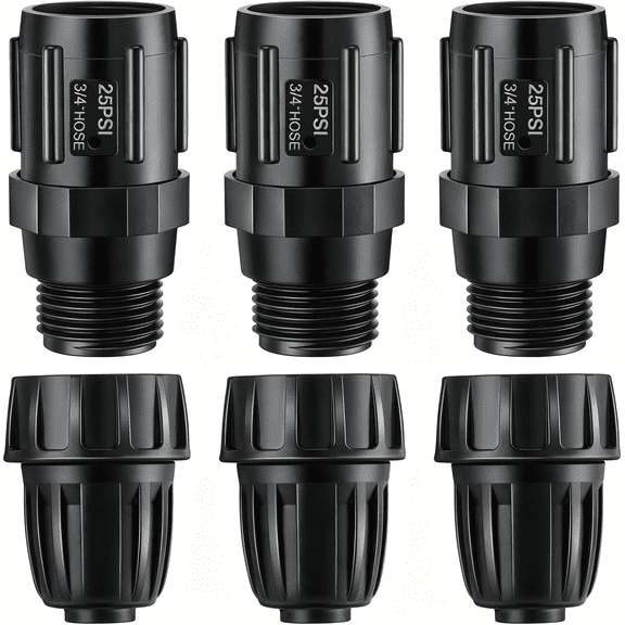 ICERUN 6 Pcs 25 PSI Drip Irrigation Pressure Regulator Faucet Adapter Kit,3 Pcs 3/4"FHT x 3/4'' MHT Pressure Regulator,3 Pcs 1/2 Inch Drip Irrigation Tubing Adapter for Drip Irrigation System