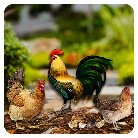 ICERUN 7Pcs Garden Statues,Acrylic Rooster,Hen,and Chick Sculpture Yard Decor,Rich Details Animal Statues Garden Statues for Outside,Style2