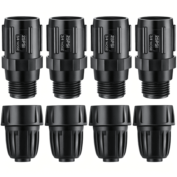 ICERUN 8 Pcs 25 PSI Drip Irrigation Pressure Regulator Faucet Adapter Kit,4 Pcs 3/4" FHT x 3/4'' MHT Pressure Regulator,4 Pcs 1/2 Inch Drip Irrigation Tubing Adapter for Drip Irrigation System