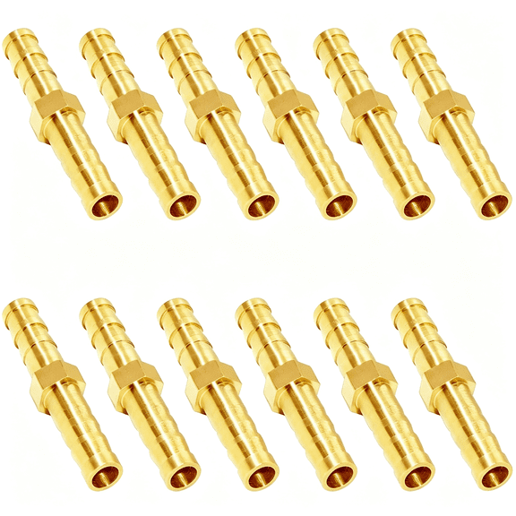 ICERUN Brass Hose Barb Fitting Metals Splicer Mender, 1/8" Barbed Hose Connector Leak-Proof Corrosion Resistant Fuel Gas Water Air (Pack of 12)