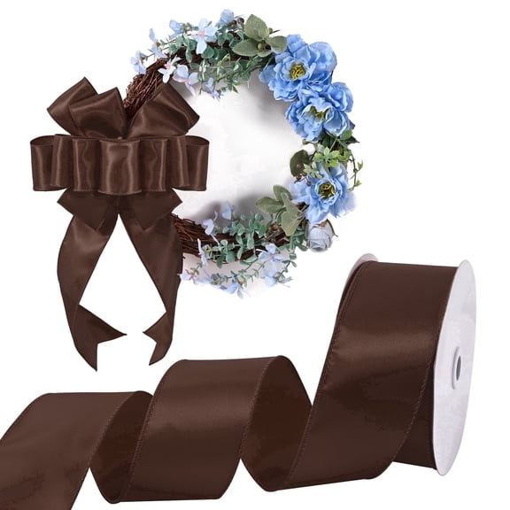 ICERUN Brown Wired Satin Ribbon 1-1/2 Inchx25 Yards,Curling Ribbon for Christmas Tree,Weddings,Parties,Hair Accessories&Wreaths Curling Ribbon