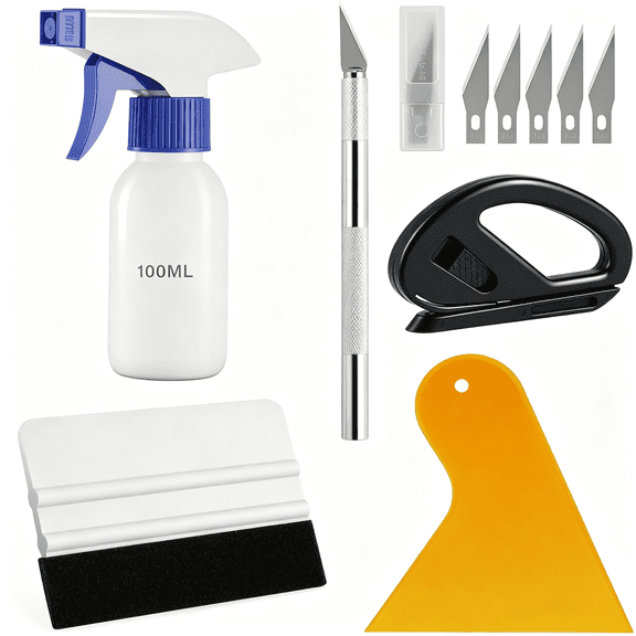 ICERUN Car Window Film Kit, 5Pcs Car Glass Protective Window Wrap Tinting Privacy Film Tools, Including Vinyl Scraper, Felt Scraper, Cutter with Blade, Film Cutter, Spray Bottle