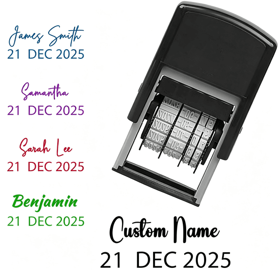 ICERUN Custom Date Stamp Name Personalized Stamp with Date Month Year,Signature Seal for Business Self Inking,Five Ink Colors,Customizable Date Stamp