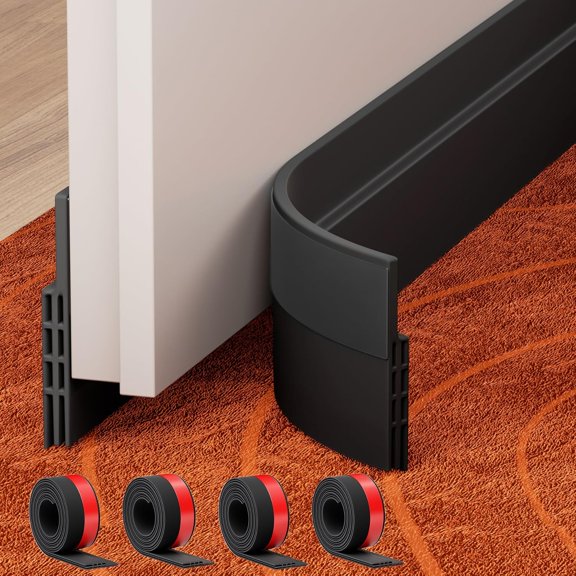 ICERUN Door Draft Stopper,Door Sweep,Weather Stripping Seal,4 Pack | Self-Adhesive Silicone under Door Draft Stopper for Windows and Garages,Blocks Drafts,Noise,Light,Dust and Bugs