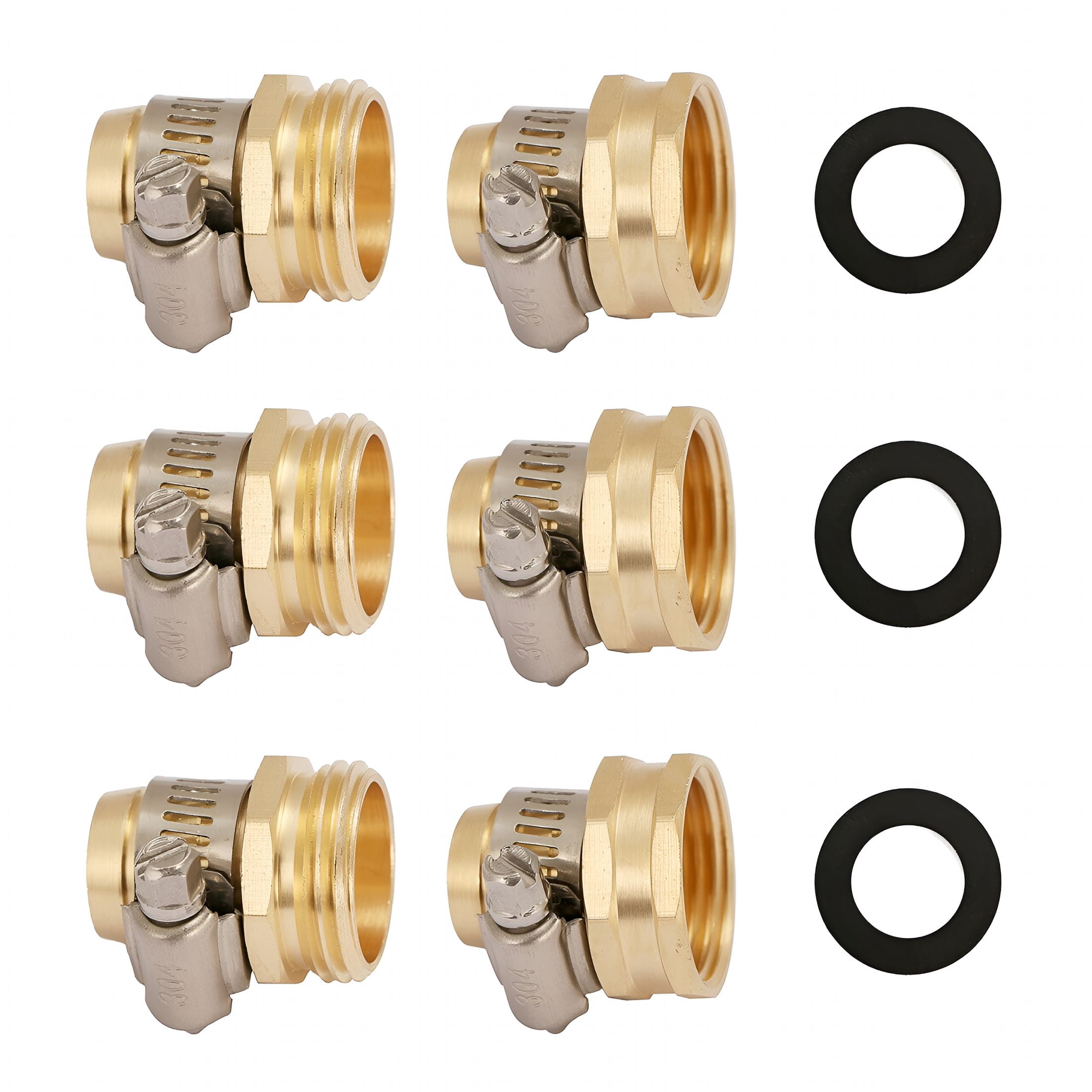 ICERUN Garden Hose Quick Connect Repair Fittings Set, 3/4in Brass Male And Female Ends with Clamps