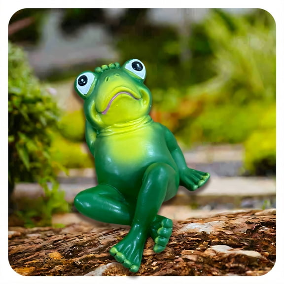 ICERUN Garden Statues,Lying Frog Sculpture Fairy Garden Accessories,Premium Eco Resin Statues Outdoor Decorations for Yard,Style1