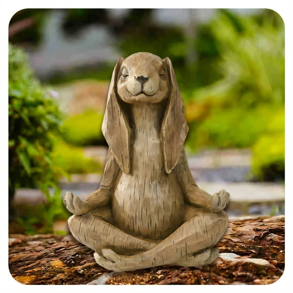 ICERUN Garden Statues,Meditating Rabbit Sculpture Resin Animals,Detailed Imitation Wood Texture Rabbit Garden Decor for Outside