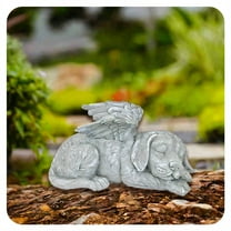 ICERUN Garden Statues,Resin Angel Dog Sculpture Garden Decorations,Stone Texture Finish Outdoor Statues,Style1
