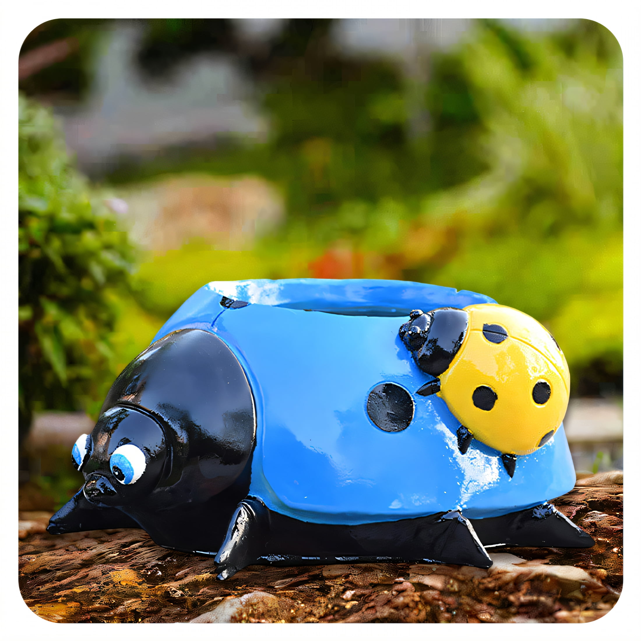 ICERUN Garden Statues,Resin Blue Ladybug Flowerpot Sculpture Yard Decor ...