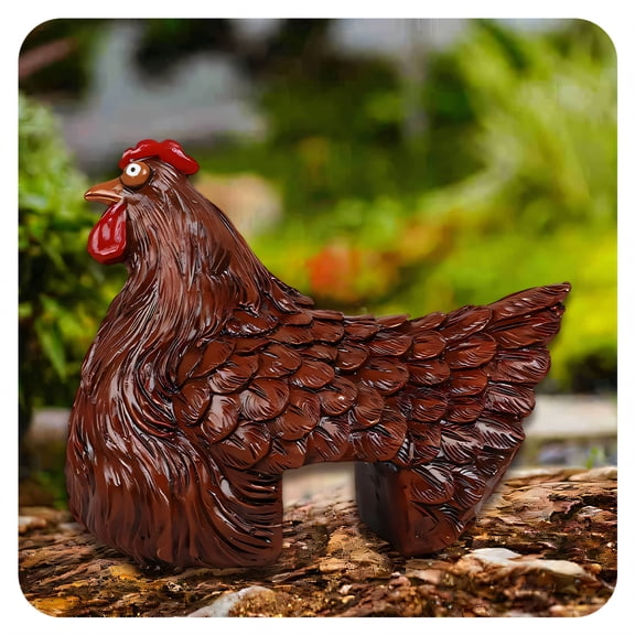 ICERUN Garden Statues,Resin Brown Hen Sculpture Garden Decorations,Fine Beak Texture Outdoor Statues,Style4
