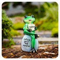 ICERUN Garden Statues,Resin Frog Drinking Coffee Sculpture Lawn Ornaments,Biomimetic Glaze Frog Garden Sculptures
