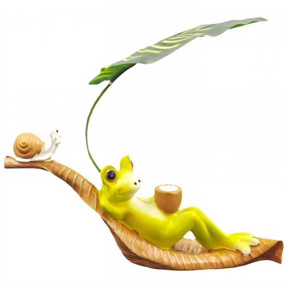 ICERUN Garden Statues,Resin Frog on Leaf Lounge Sculpture Yard Decor,Sunfade Resistant Outdoor Decorations for Yard,Style2