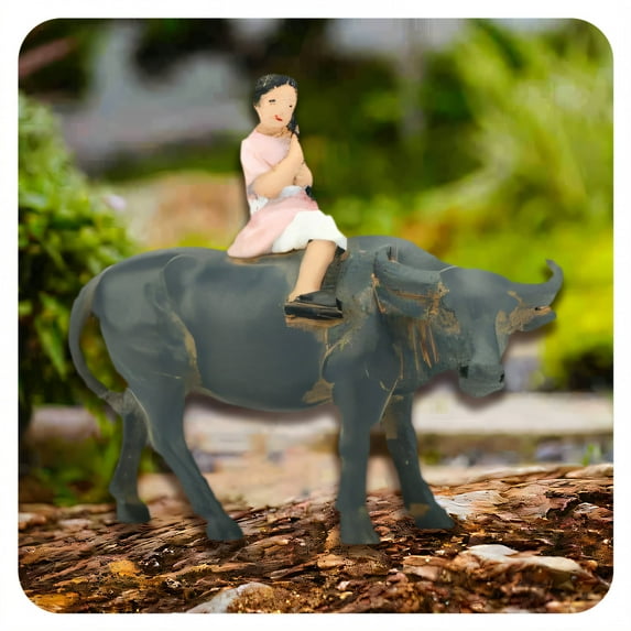 ICERUN Garden Statues,Resin Girl Riding Water Buffalo Sculpture Garden Decorations,Garden Accessory Outdoor Statues,Style4
