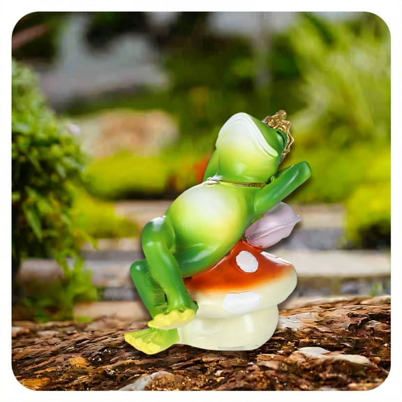ICERUN Garden Statues,Resin Green Frog Prince Sculpture Yard Decor,Biomimetic Glossy Skin Frog Outdoor Decorations for Yard,Style1